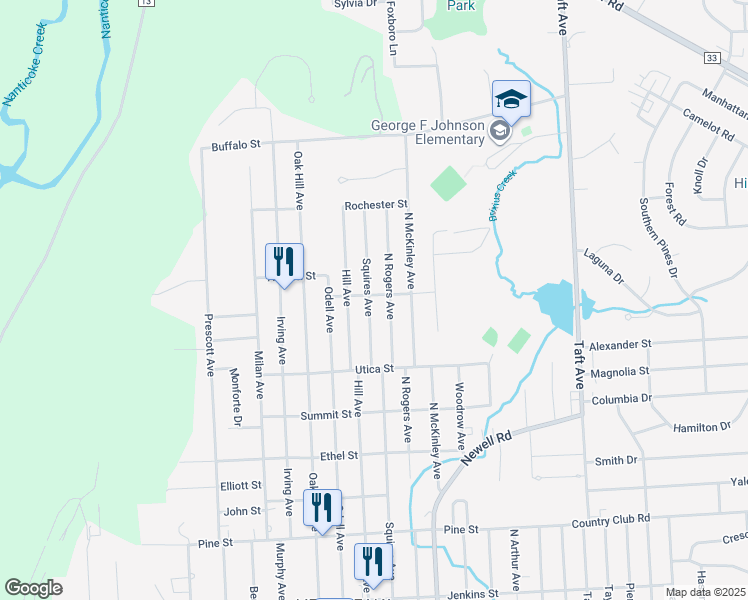 map of restaurants, bars, coffee shops, grocery stores, and more near 907 Squires Avenue in Endicott