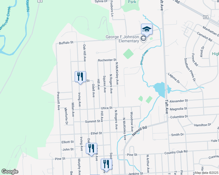 map of restaurants, bars, coffee shops, grocery stores, and more near 839 North Rogers Avenue in Endicott