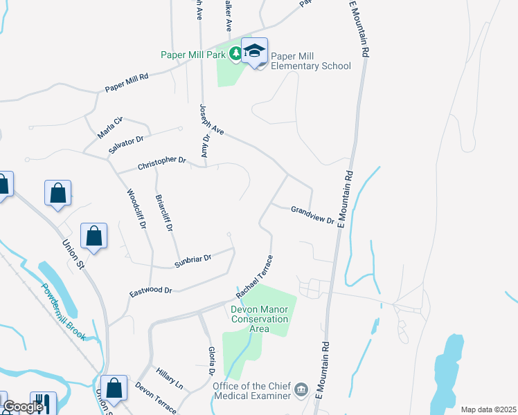 map of restaurants, bars, coffee shops, grocery stores, and more near 52 Grandview Drive in Westfield