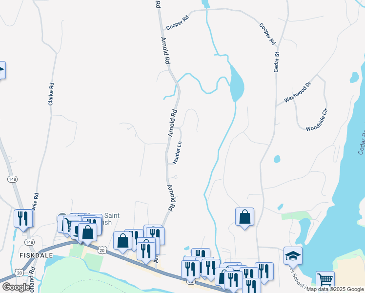 map of restaurants, bars, coffee shops, grocery stores, and more near 12 Hunter Lane in Sturbridge
