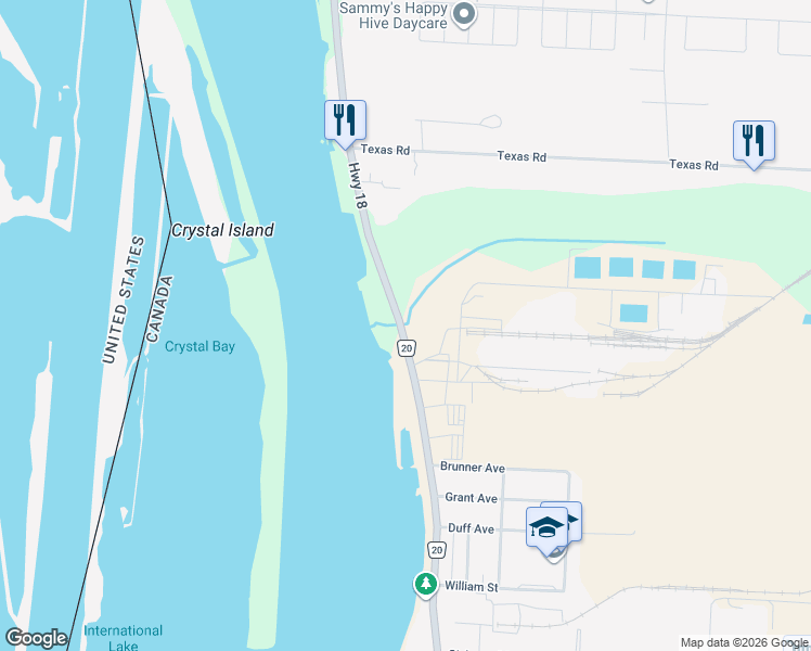 map of restaurants, bars, coffee shops, grocery stores, and more near 319 Essex County Road 20 in Amherstburg