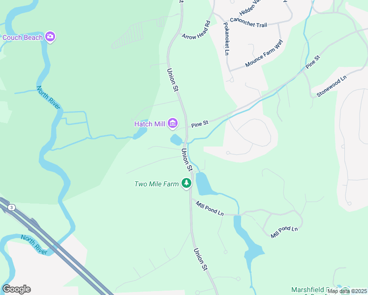 map of restaurants, bars, coffee shops, grocery stores, and more near 385 Union Street in Marshfield