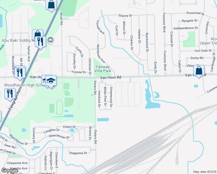 map of restaurants, bars, coffee shops, grocery stores, and more near 23834 Juniper Drive in Flat Rock