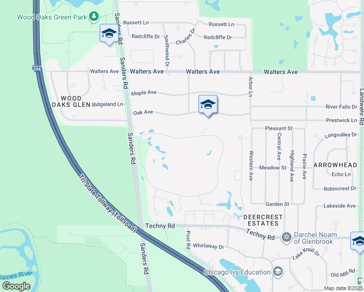 map of restaurants, bars, coffee shops, grocery stores, and more near 3851 Mission Hills Road in Northbrook