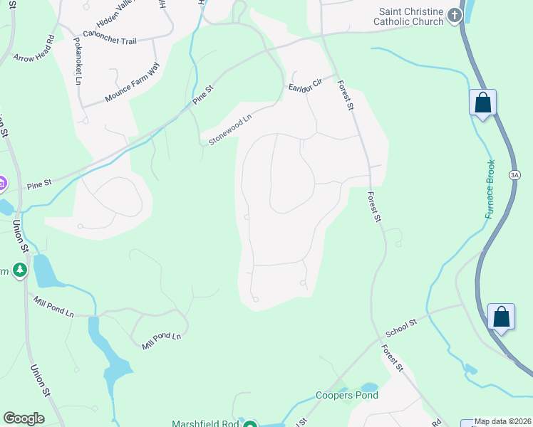 map of restaurants, bars, coffee shops, grocery stores, and more near 139 Old Barn Pathe in Marshfield