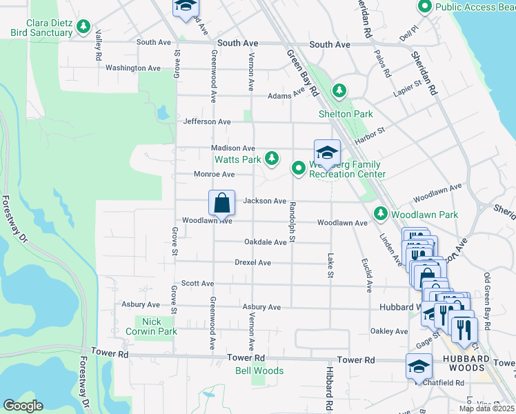 map of restaurants, bars, coffee shops, grocery stores, and more near 299 Vernon Avenue in Glencoe