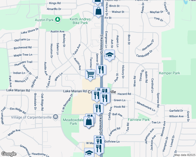 map of restaurants, bars, coffee shops, grocery stores, and more near 906 Berkley Street in Carpentersville