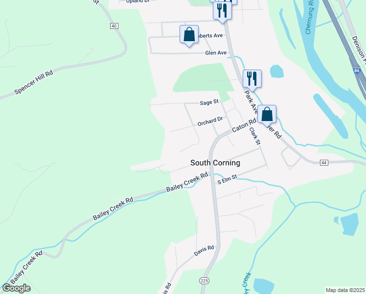 map of restaurants, bars, coffee shops, grocery stores, and more near 56 Summit Street in South Corning