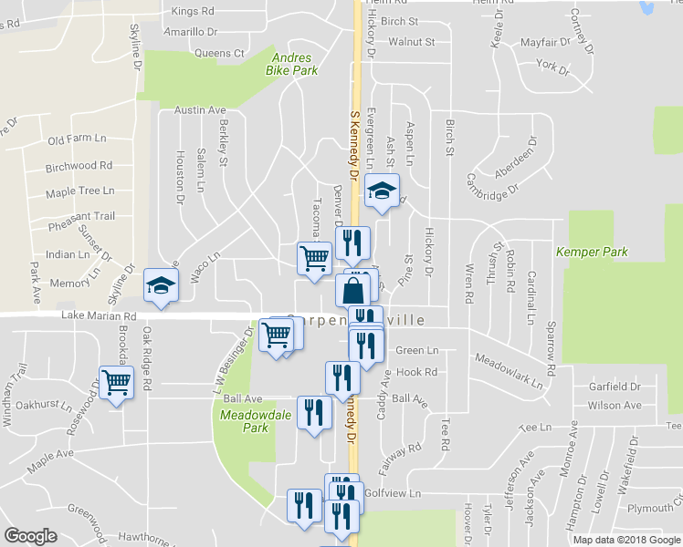 map of restaurants, bars, coffee shops, grocery stores, and more near 906 Berkley Street in Carpentersville
