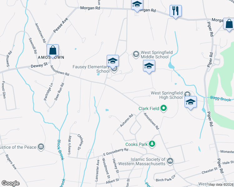 map of restaurants, bars, coffee shops, grocery stores, and more near 721 Amostown Road in West Springfield