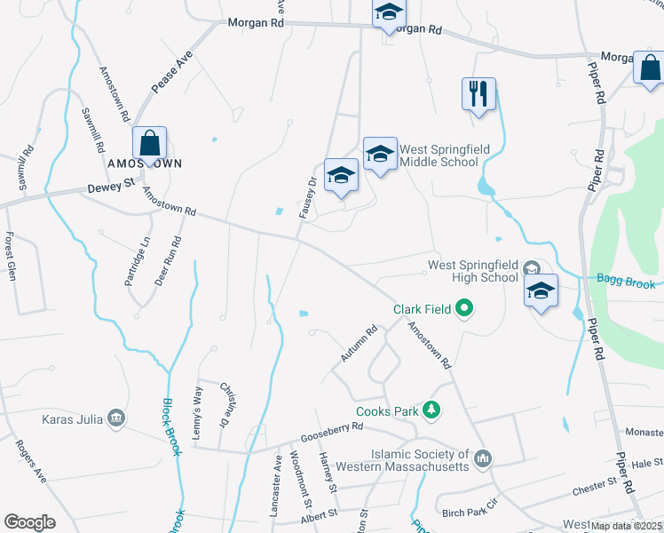 map of restaurants, bars, coffee shops, grocery stores, and more near 721 Amostown Road in West Springfield