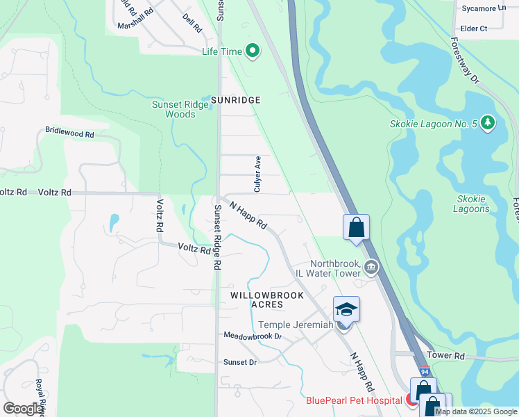 map of restaurants, bars, coffee shops, grocery stores, and more near 237 Voltz Road in Northbrook