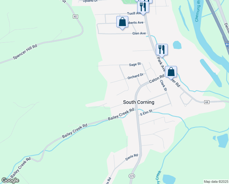 map of restaurants, bars, coffee shops, grocery stores, and more near 56 Summit Street in South Corning