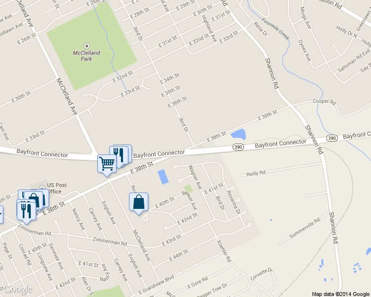 map of restaurants, bars, coffee shops, grocery stores, and more near 2640 E 38th St in Erie