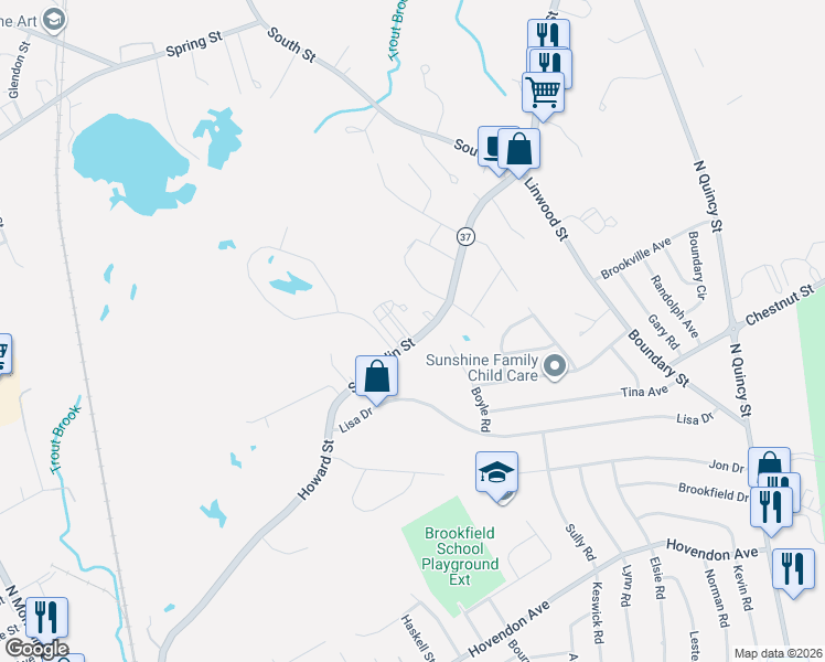 map of restaurants, bars, coffee shops, grocery stores, and more near 1030 South Franklin Street in Holbrook