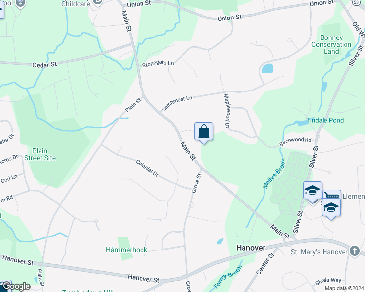 map of restaurants, bars, coffee shops, grocery stores, and more near 278 Main Street in Hanover