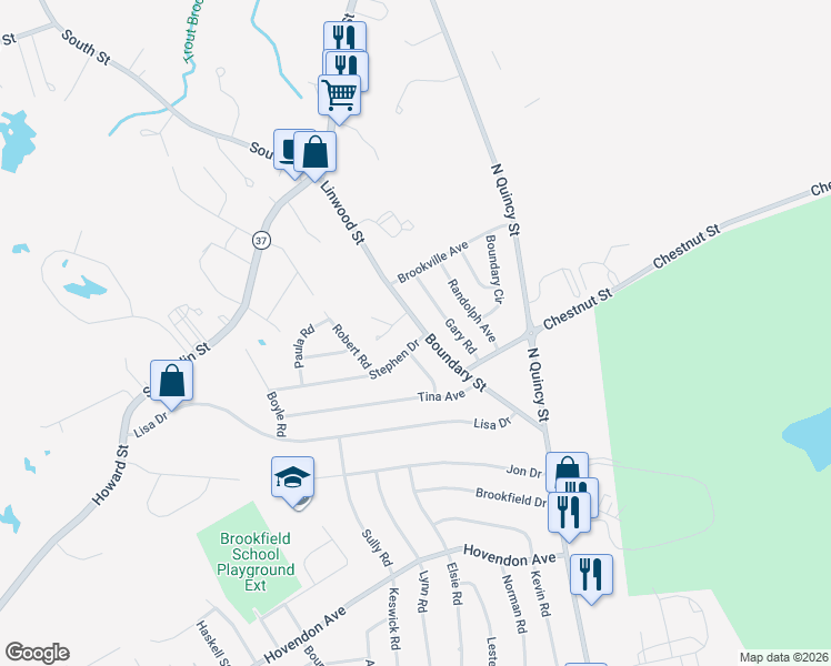 map of restaurants, bars, coffee shops, grocery stores, and more near 134 Stephen Drive in Brockton