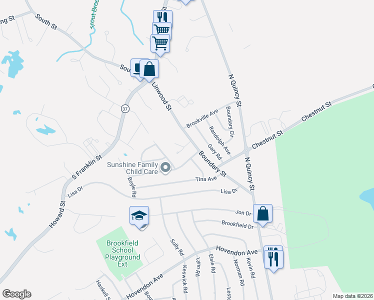 map of restaurants, bars, coffee shops, grocery stores, and more near 8 Corala Road in Brockton