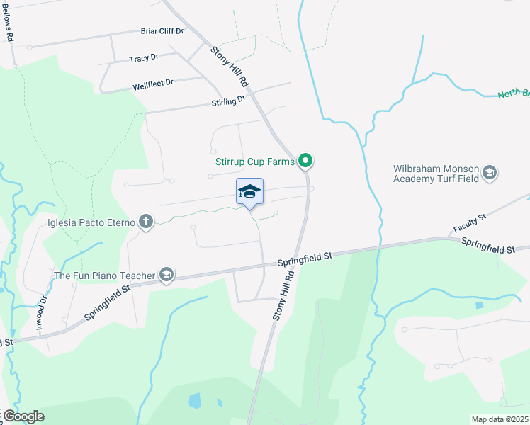 map of restaurants, bars, coffee shops, grocery stores, and more near 675 Stony Hill Road in Wilbraham