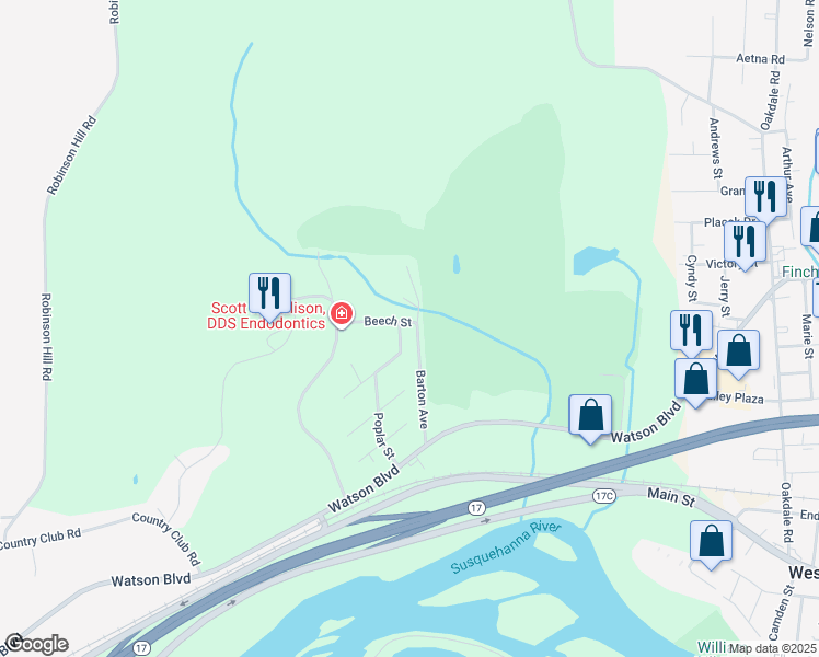 map of restaurants, bars, coffee shops, grocery stores, and more near 1 Barton Avenue in Johnson City