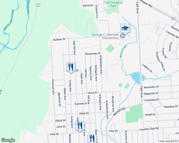 map of restaurants, bars, coffee shops, grocery stores, and more near 907 Squires Ave in Endicott