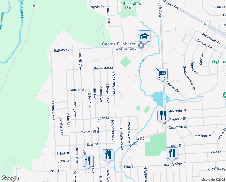 map of restaurants, bars, coffee shops, grocery stores, and more near 908 North Rogers Avenue in Endicott