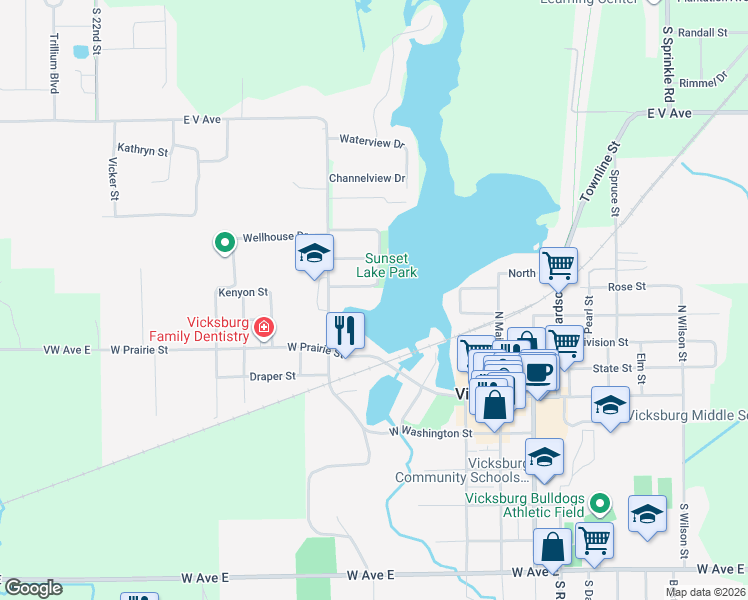 map of restaurants, bars, coffee shops, grocery stores, and more near 302 Frakes Street in Vicksburg