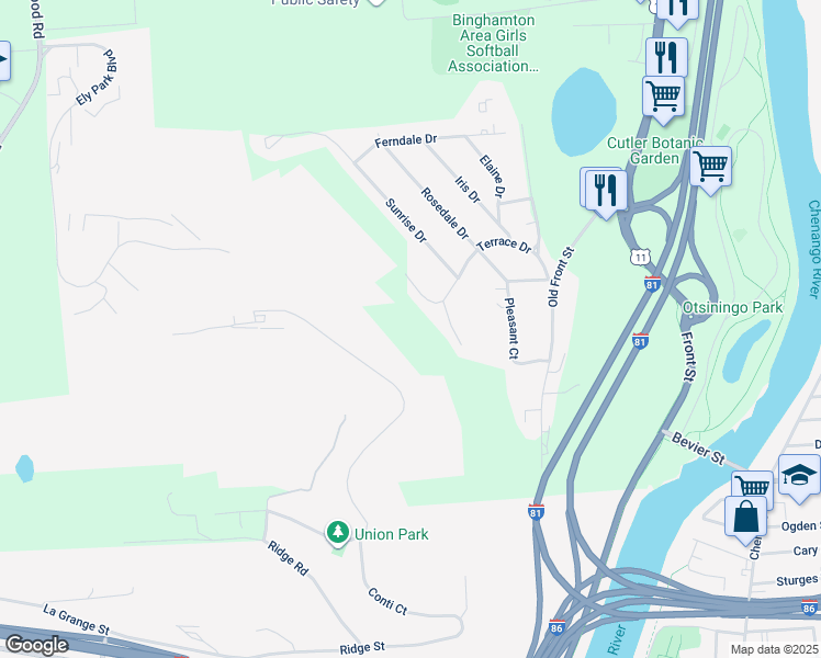 map of restaurants, bars, coffee shops, grocery stores, and more near 4 Lawson Court in Binghamton