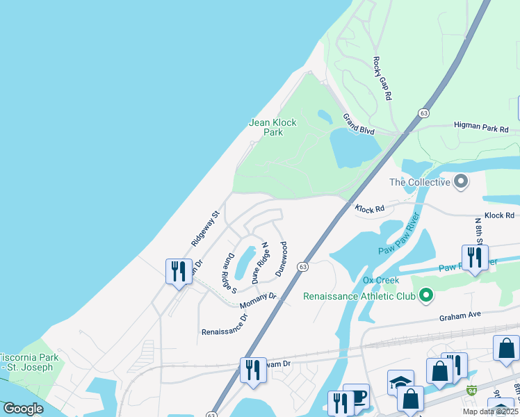 map of restaurants, bars, coffee shops, grocery stores, and more near 571 Upton Drive in Saint Joseph