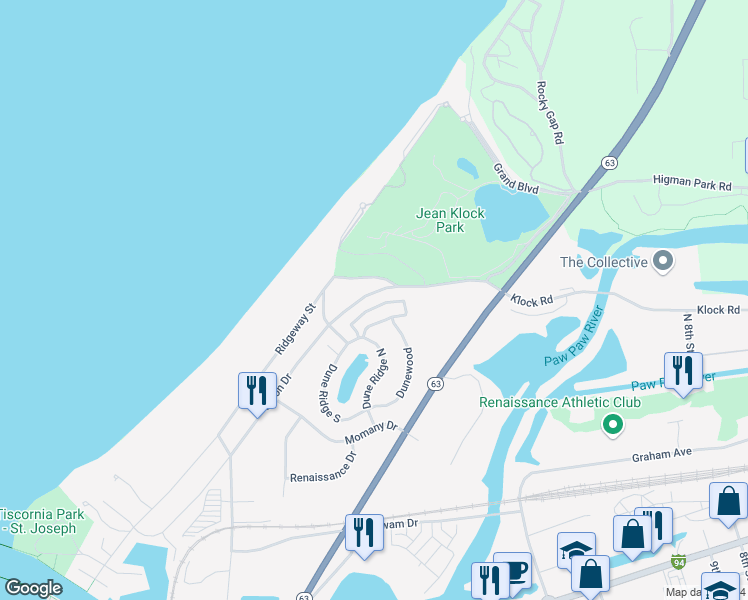 map of restaurants, bars, coffee shops, grocery stores, and more near 571 Upton Drive in St. Joseph