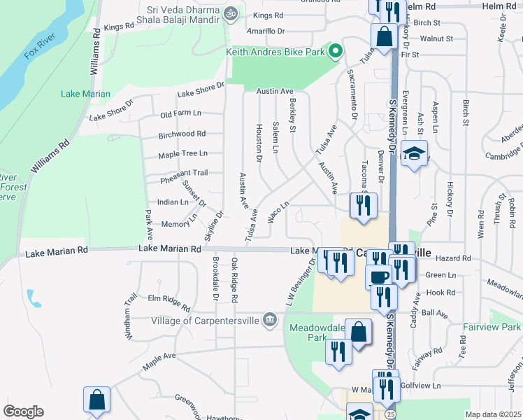 map of restaurants, bars, coffee shops, grocery stores, and more near 324 Tulsa Ave in Carpentersville