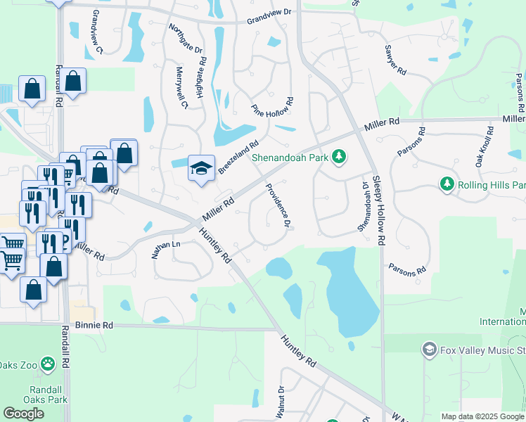 map of restaurants, bars, coffee shops, grocery stores, and more near 6007 Sanders Court in Carpentersville