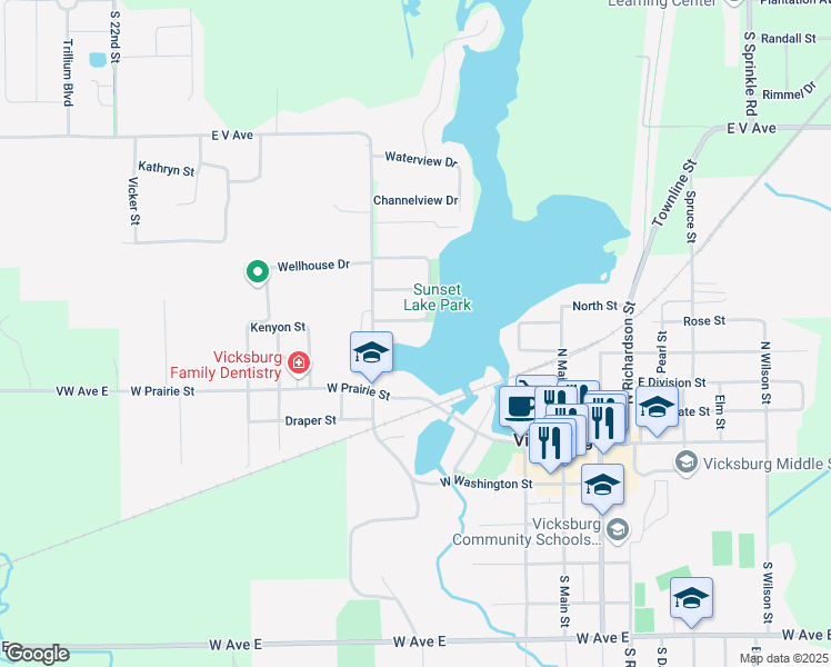 map of restaurants, bars, coffee shops, grocery stores, and more near 302 Frakes Street in Vicksburg