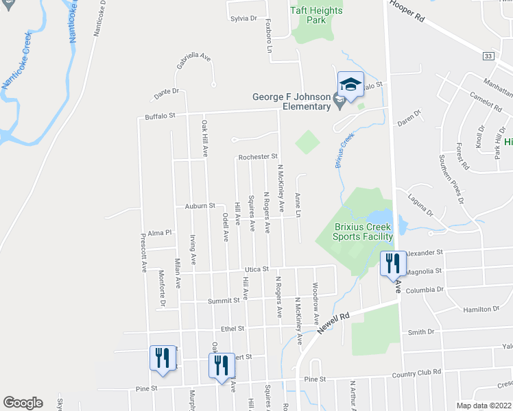 map of restaurants, bars, coffee shops, grocery stores, and more near 910 Squires Avenue in Endicott