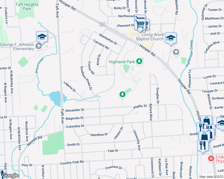map of restaurants, bars, coffee shops, grocery stores, and more near 926 Park Manor Boulevard in Endicott