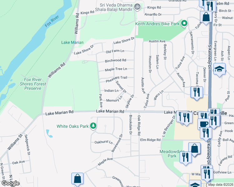 map of restaurants, bars, coffee shops, grocery stores, and more near 148 Memory Lane in Carpentersville