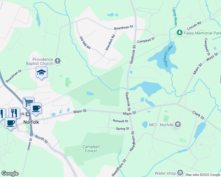 map of restaurants, bars, coffee shops, grocery stores, and more near 35 Seekonk Street in Norfolk