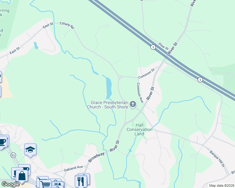 map of restaurants, bars, coffee shops, grocery stores, and more near 45 Tiffany Road in Norwell