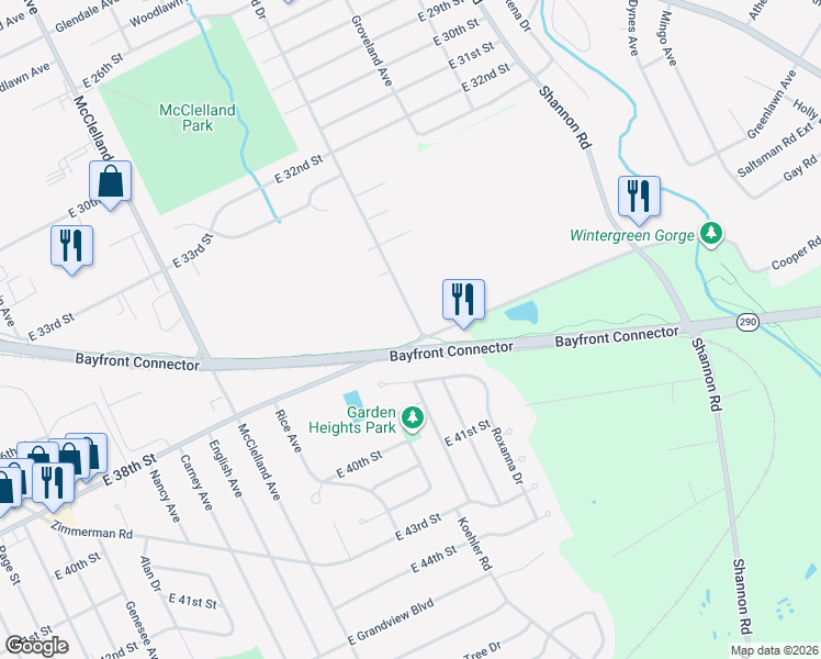 map of restaurants, bars, coffee shops, grocery stores, and more near 2640 East 38th Street in Erie