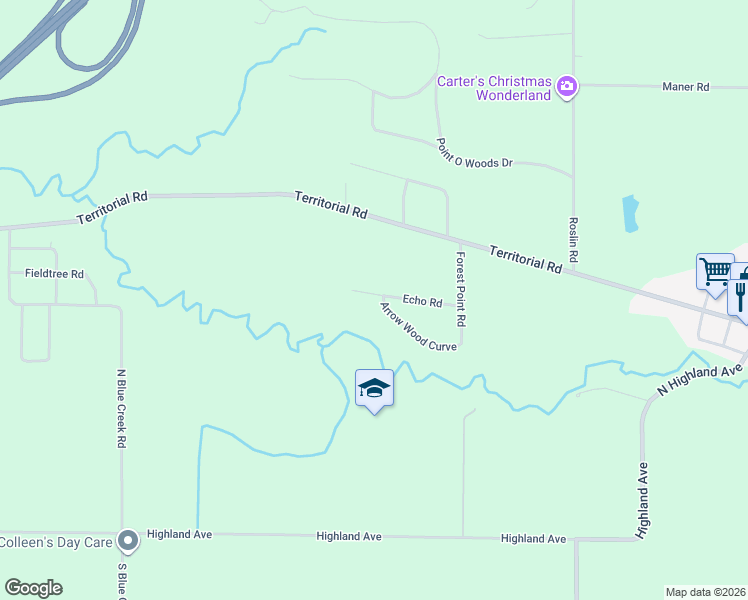 map of restaurants, bars, coffee shops, grocery stores, and more near 4156 Echo Road in Benton Harbor