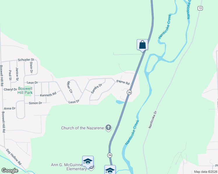 map of restaurants, bars, coffee shops, grocery stores, and more near 430 Payne Road in Endicott