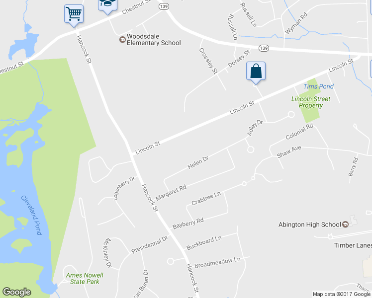 map of restaurants, bars, coffee shops, grocery stores, and more near 404 Lincoln Street in Abington