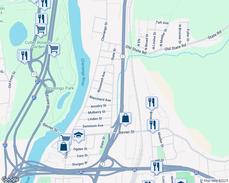 map of restaurants, bars, coffee shops, grocery stores, and more near 661-665 State St in Binghamton