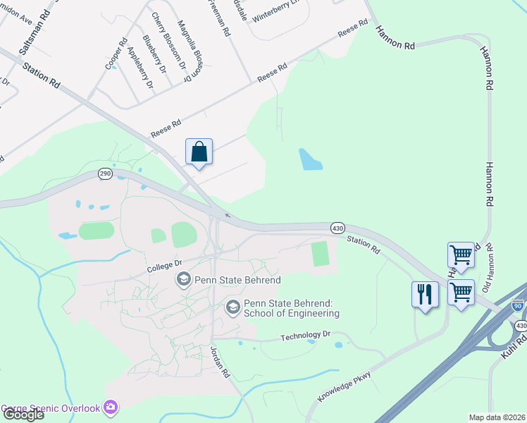 map of restaurants, bars, coffee shops, grocery stores, and more near 5268 Station Road in Erie