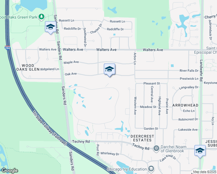 map of restaurants, bars, coffee shops, grocery stores, and more near 1654 Mission Hills Road in Northbrook