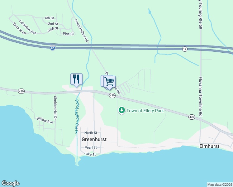map of restaurants, bars, coffee shops, grocery stores, and more near 3010 New York 430 in Bemus Point