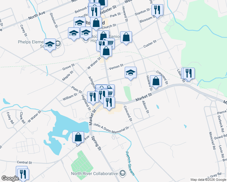 map of restaurants, bars, coffee shops, grocery stores, and more near 24 Union Street in Rockland