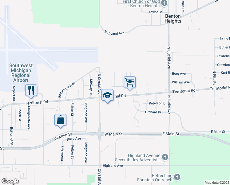 map of restaurants, bars, coffee shops, grocery stores, and more near 1796 Territorial Road in Benton Harbor