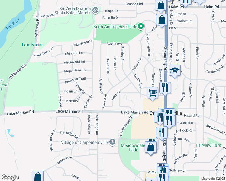 map of restaurants, bars, coffee shops, grocery stores, and more near 324 Tulsa Avenue in Carpentersville