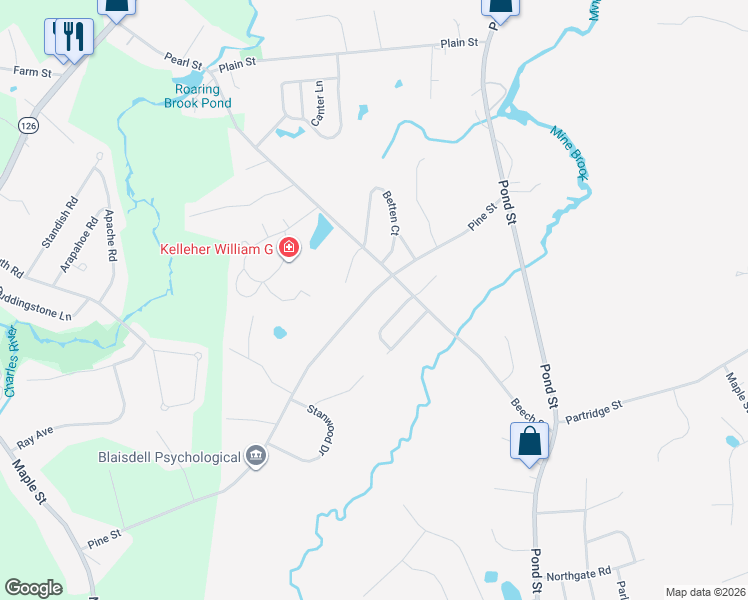 map of restaurants, bars, coffee shops, grocery stores, and more near 82 Pine Street in Franklin